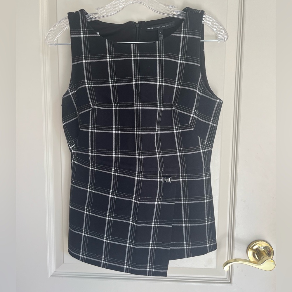 WHBM Formal Business Sleeveless Wrap Tank Top - black white checkered